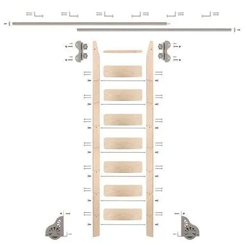 Quiet Glide Maple Library Ladder & 12 Ft Rolling Hardware Kit