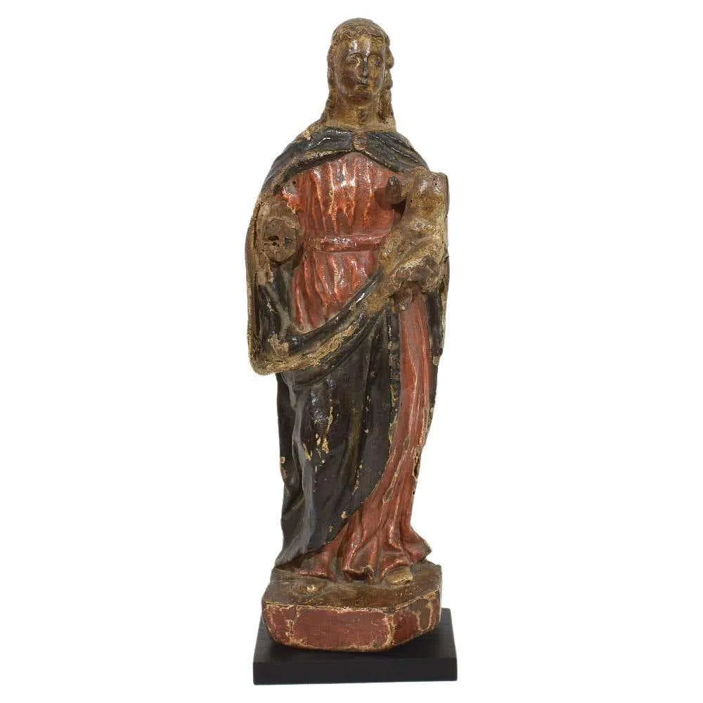 French 17th Century Baroque Wooden Madonna with Child