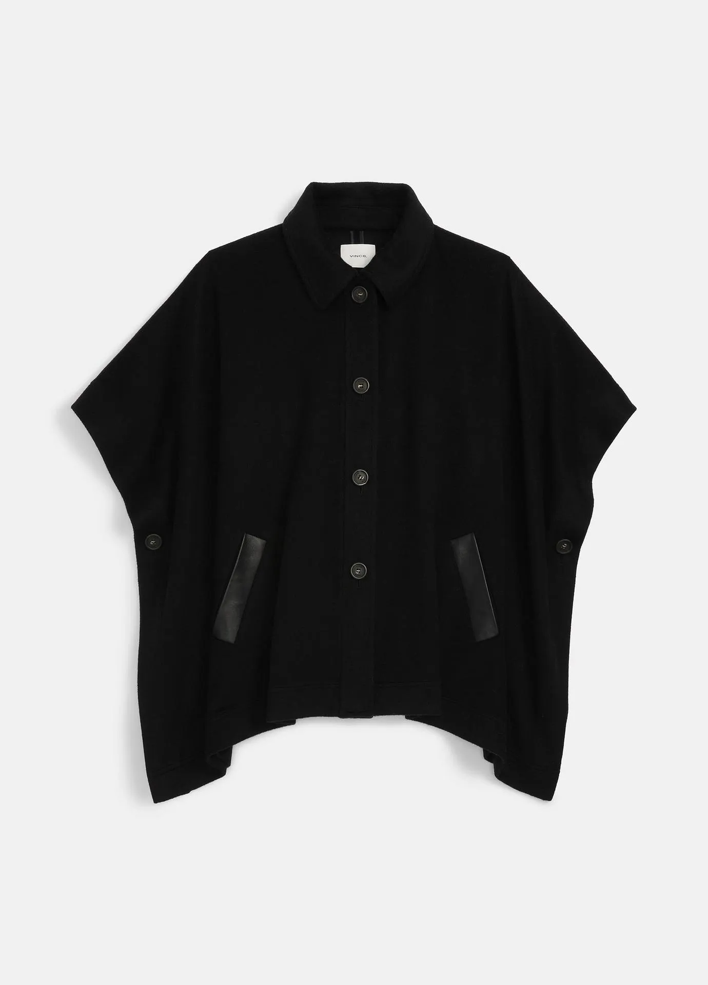 Leather-Trim Wool Cape
