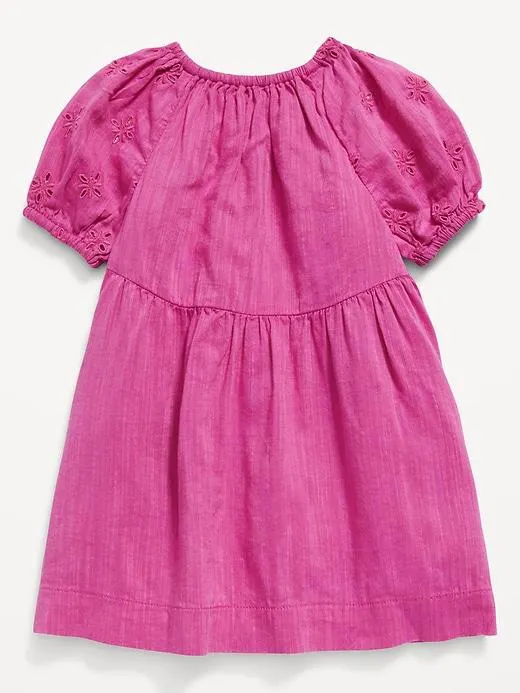 Puff-Sleeve Floral-Eyelet Dress for Baby