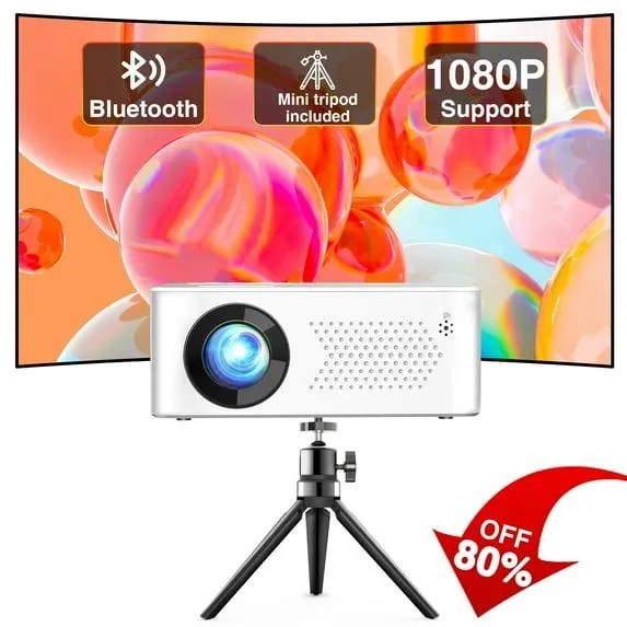 Faltopu Mini Bluetooth Projector with Tripod, 9500LM Full HD 1080P Portable Home Theater Projector ,Support 250"Display