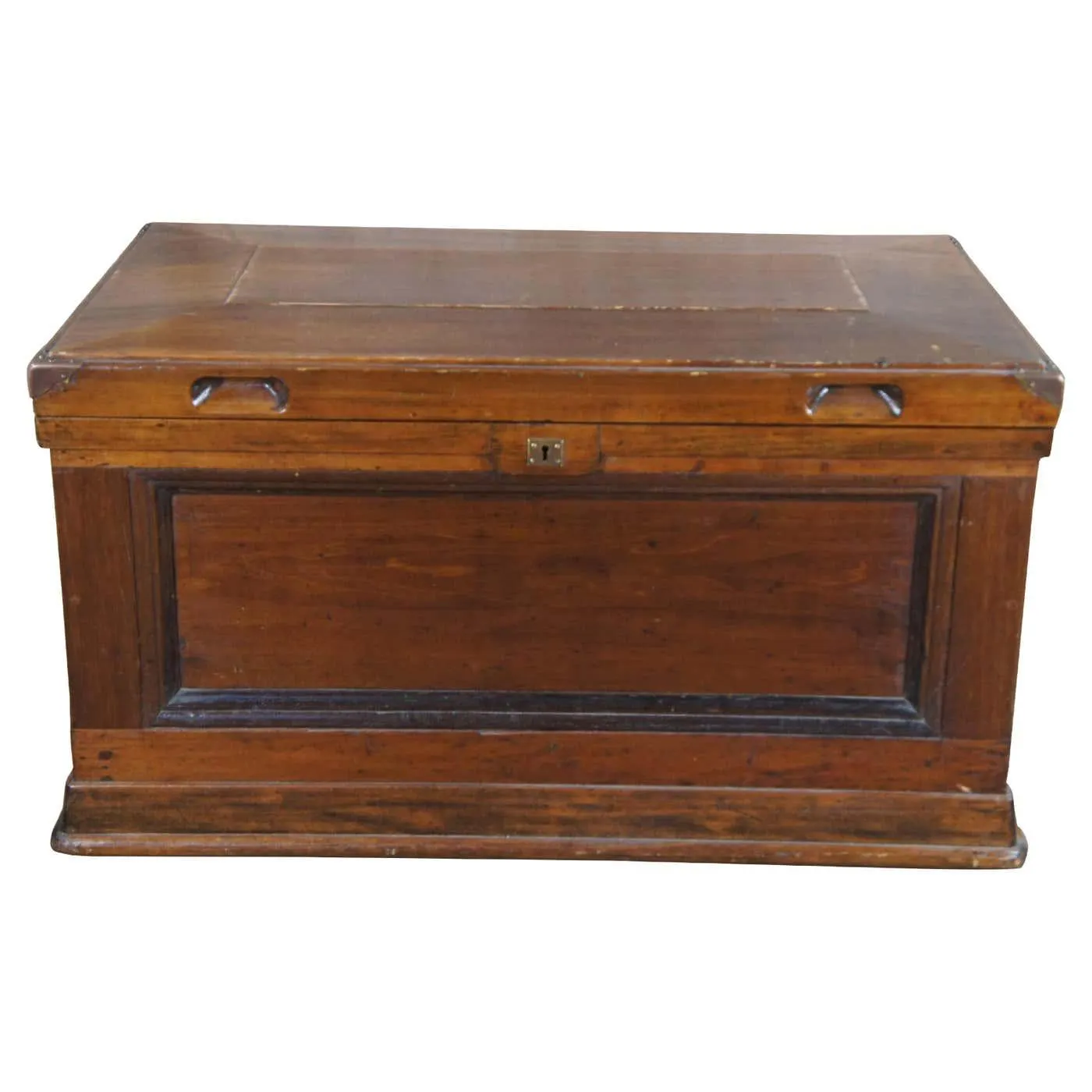 Antique American Oak & Brass Carpenters Tool Chest Blanket Storage Trunk 39"