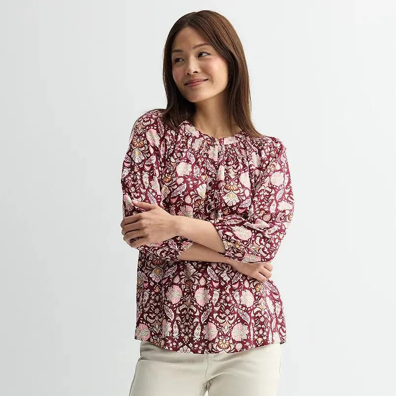 Women's Croft & Barrow® Smocked Shoulder Blouse