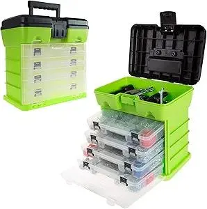 Portable Tool Box - Small Parts Organizer with Drawers and Customizable Compartments for Hardware, Fishing Tackle, Beads or Crafts by Stalwart (Green)