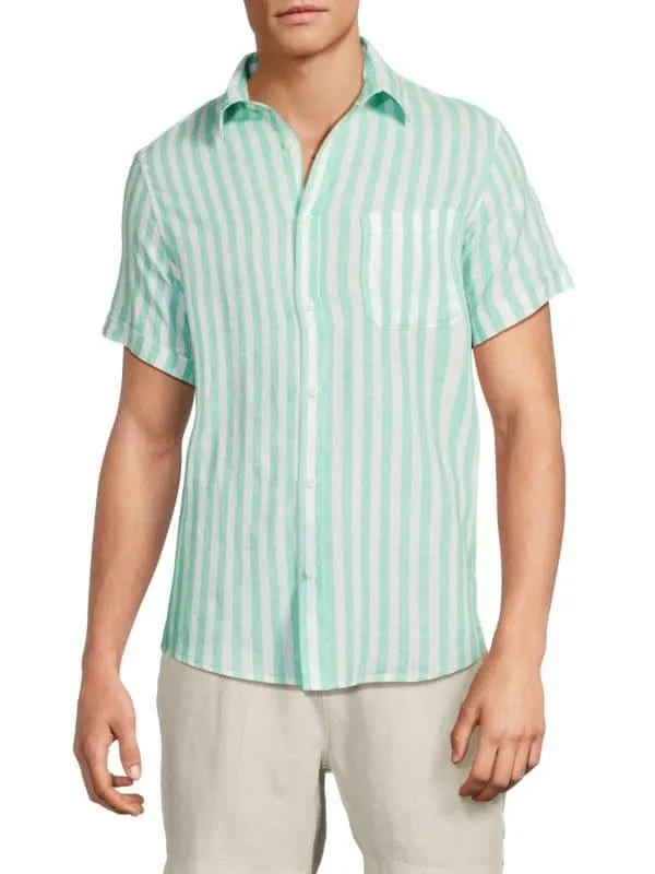 Linen Blend Cabana Stripe Short Sleeve Shirt