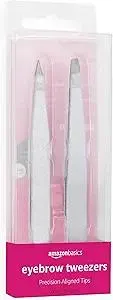 Amazon Basics Eyebrow Tweezers - Stainless Steel, 2 Pack