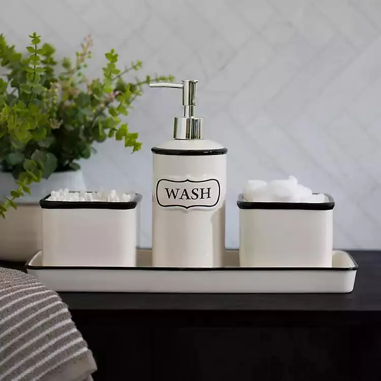 White and Black Ceramic 4-pc. Bathroom Storage Set