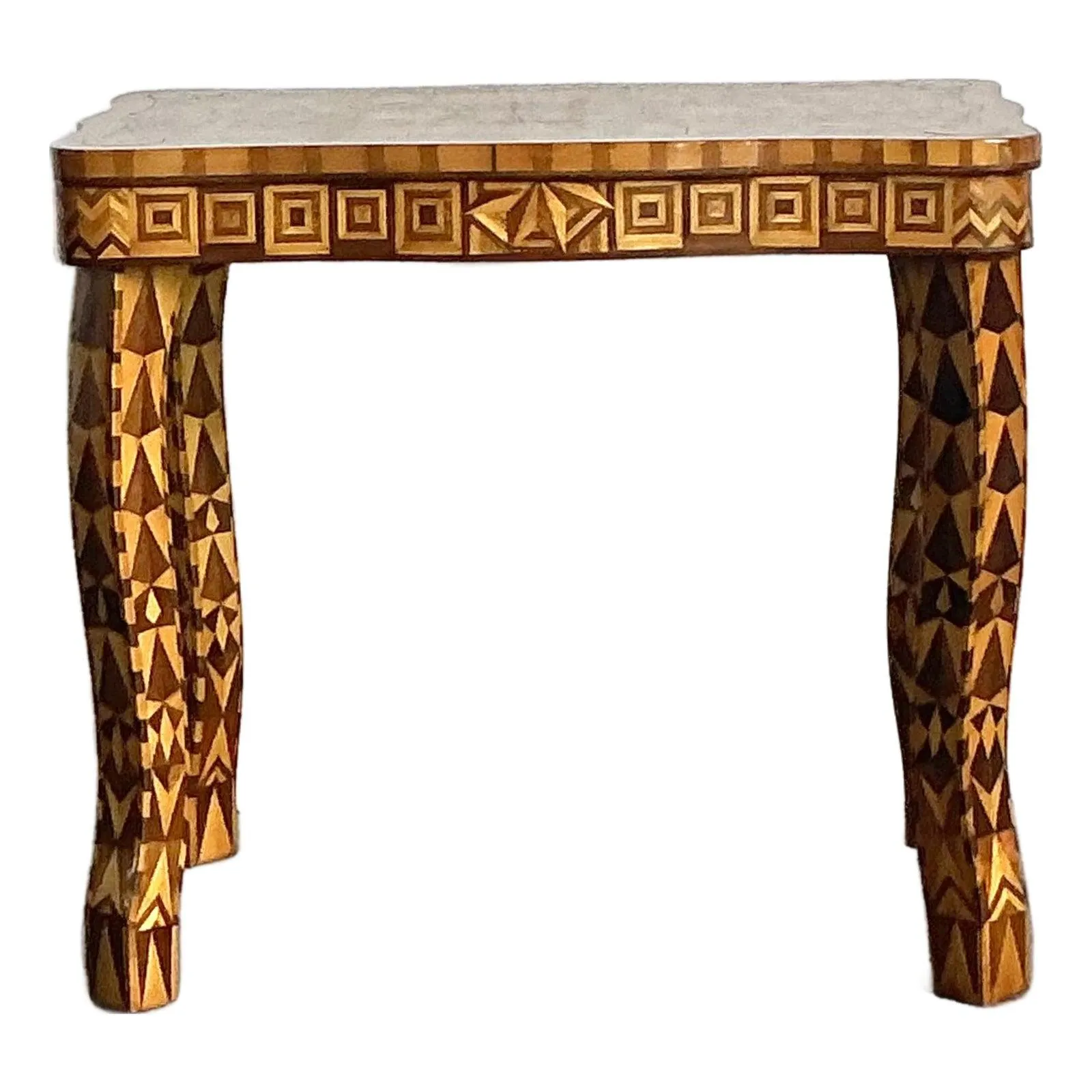 Vintage Boho Wood Marquetry Side Table