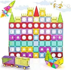 ShowyLive Magnetic Tiles for Kids Ages 4-8, 110PCS Set with 2 Cars, Magnetic Building Tiles,STEM Learning Toy, Safe & Durable, Magnetic Toys for Endless Fun and Educational Play