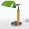 Chrome Table Lamp with Green Glass Lampshade, 1920s
