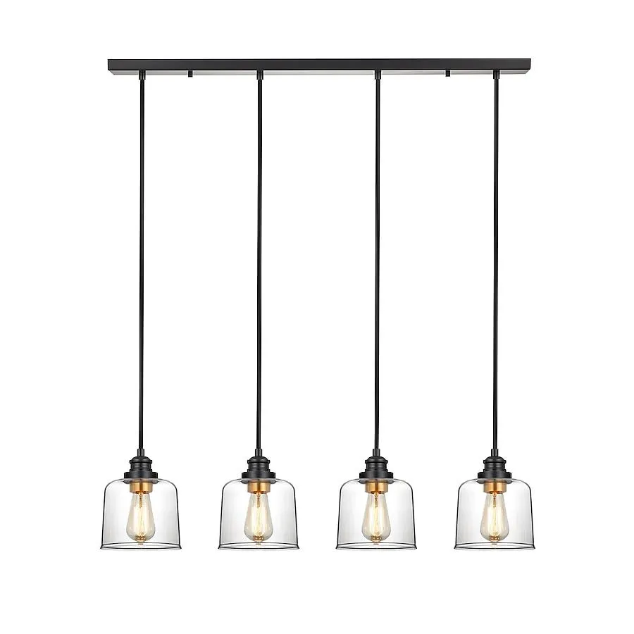 KAWOTI Geril 4-Light Bronze Farmhouse Clear Glass Drum Large Hanging Kitchen Island Light