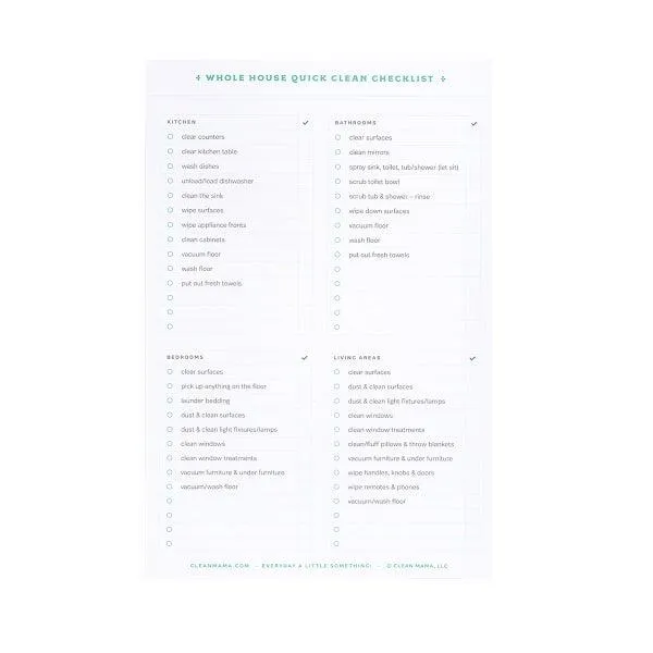 Clean Mama Quick Clean Checklist Notepad