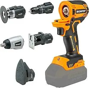IRONFIST Cordless Power Tool Combo Kit for DEWALT 20V Battery, Brushless Motor Chip Contact, 5 Replaceable Head Include Impact Drill, Impact Wrench, Jigsaw, Sander, Trimmer Router (NO BATTERY)