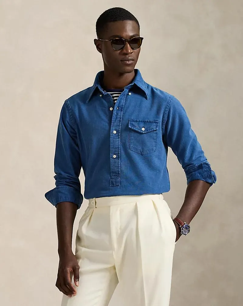 Classic Fit Indigo Oxford Popover Shirt