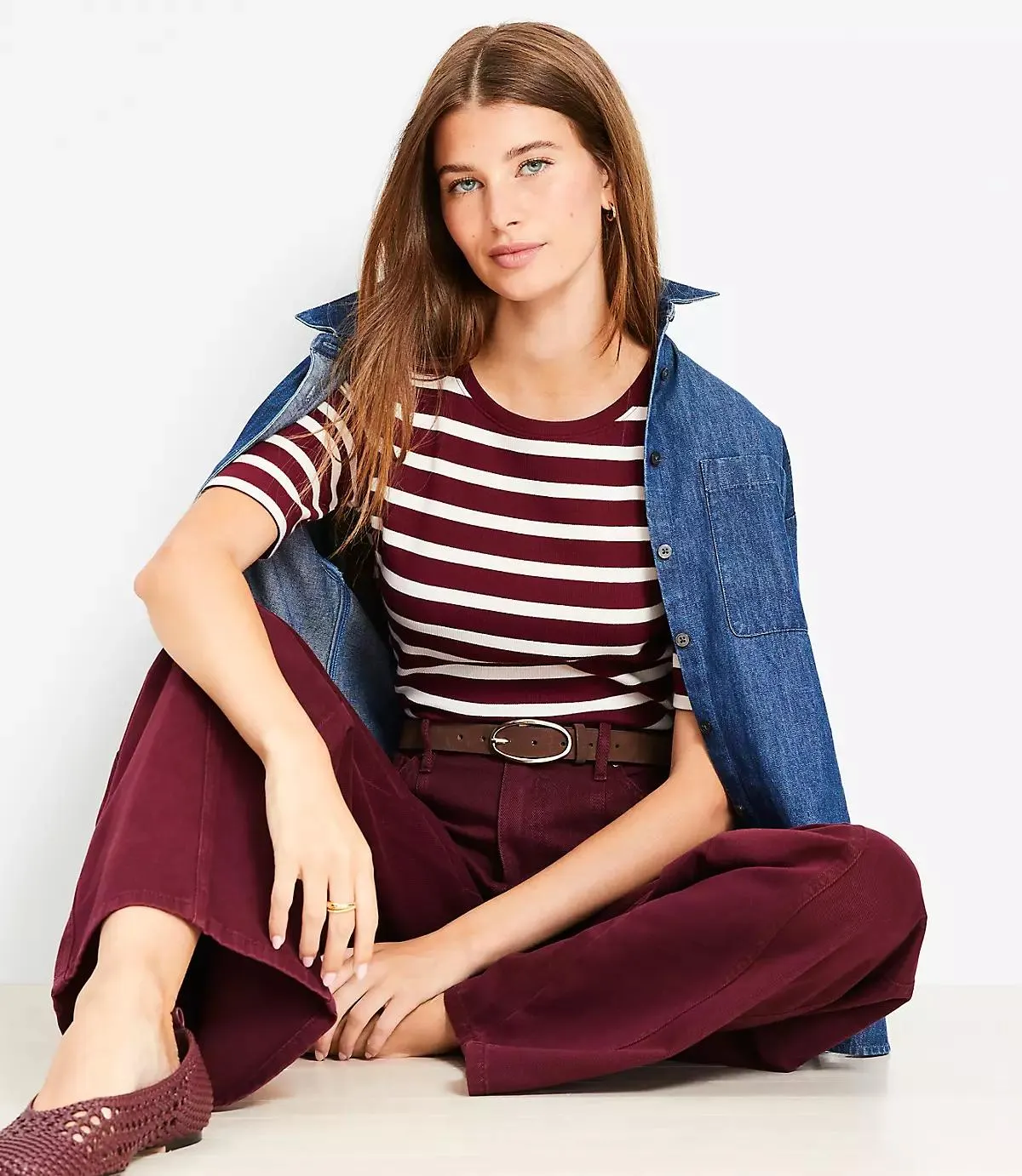 Stripe Perfect Ribbed Elbow Sleeve Tee