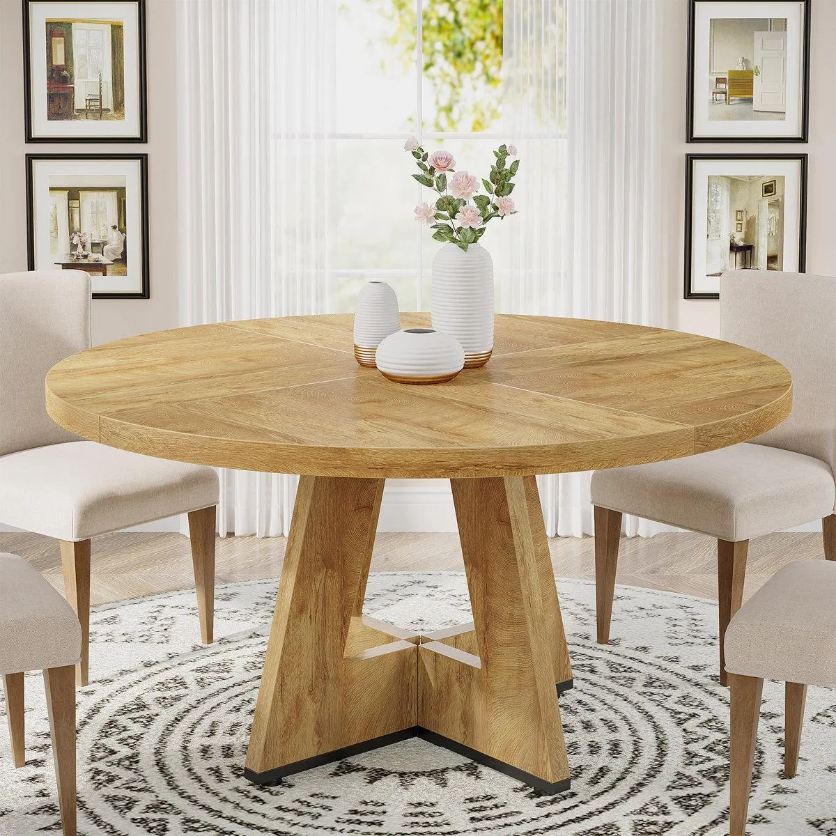47 Inch Round Dining Table for 4 Farmhouse Kitchen Table