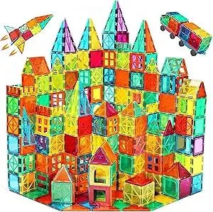 Magnetic Tiles 100PCS with 2 Cars, STEM Educational Building Blocks for Kids Ages 3-9, Magnet Construction Toys Gift for Toddlers
