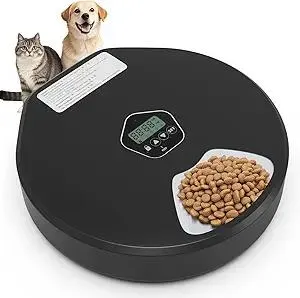 Automatic Pet Feeder for Wet & Dry Food, 5-Meal Timer Dispenser with 2 Ice Packs, Programmable Smart Feeder for Cats/Dogs – Keep Food Fresh Longer (Pet Feeder with 2 Ice Cube Tray)