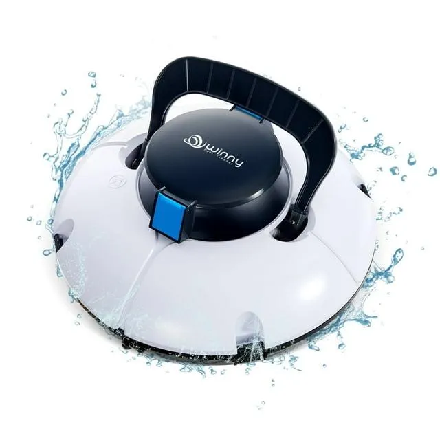 Cordless Robotic Pool Cleaner, Winny Pool Cleaner Automatic Pool Vacuum with Dual Powerful Suction Ports for Above/In Ground Flat Pool Up to 538 Sq.Ft (White and Blue)