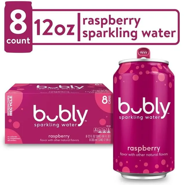 bubly Raspberry Sparkling Water, 12 fl oz, 8 Pack Cans