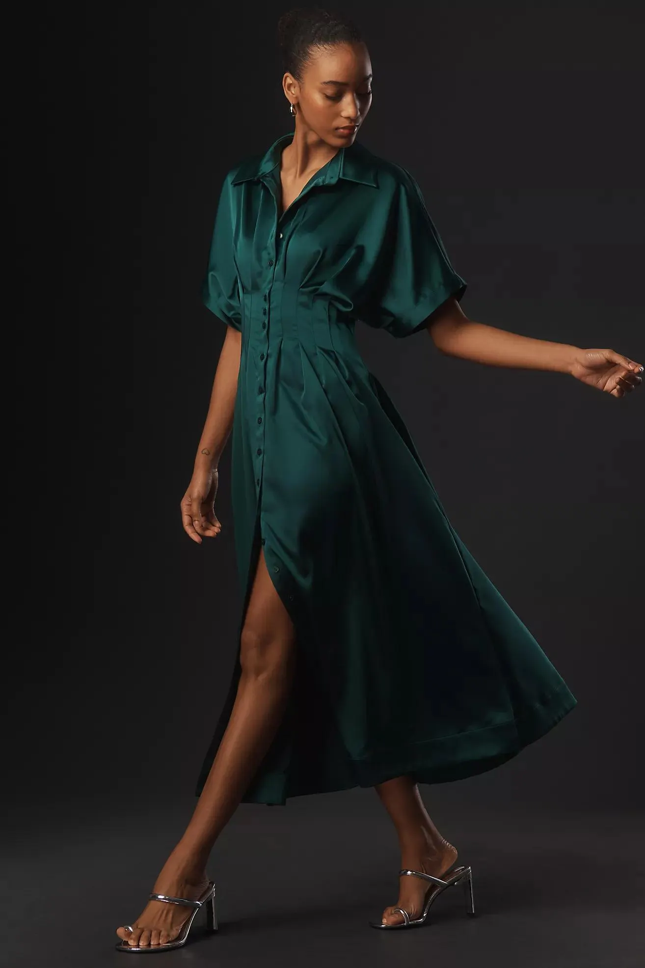 The Tobie Satin Shirt Dress by Exquise