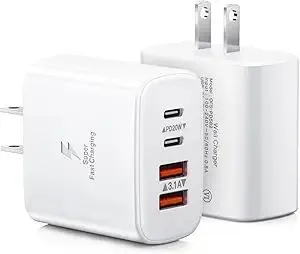 USB C Charger Block, 2-Pack 40W 4-Port USB C Wall Charger Fast Charging Dual Port PD Power Adapter+QC Double Wall Plug Multiport Type C Brick Chargers for iPhone 16 15 14 13 12 11 Pro Max XS,Samsung
