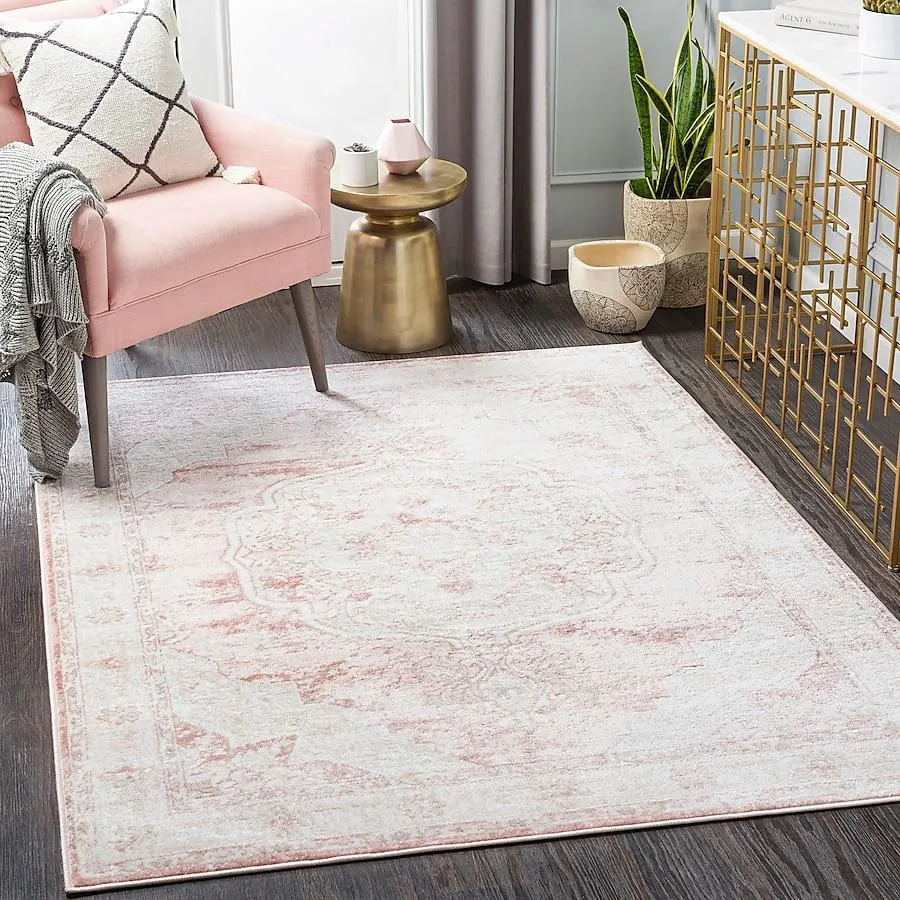 Livabliss St tropez 5 x 7 (ft) Polypropylene Pale Pink Rectangular Indoor Medallion Oriental Area rug