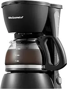 Elite Gourmet EHC4128 Automatic 4-Cup Brew & Drip Coffee Maker with Pause N Serve, Glass Carafe, Reusable Filter, On/Off Switch, Keep Warm, Water Level Indicator, Black