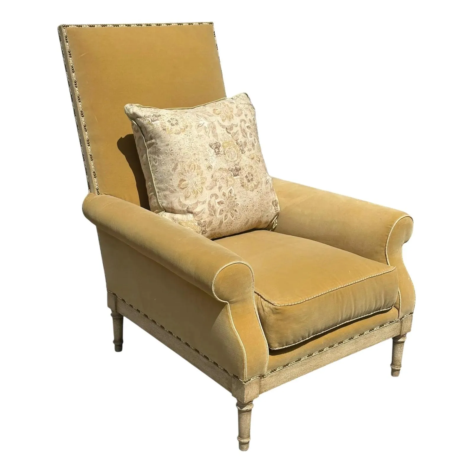 Nancy Corzine Yellow Velvet Roll Arm Club Chair W Rose Tarlow Pillow