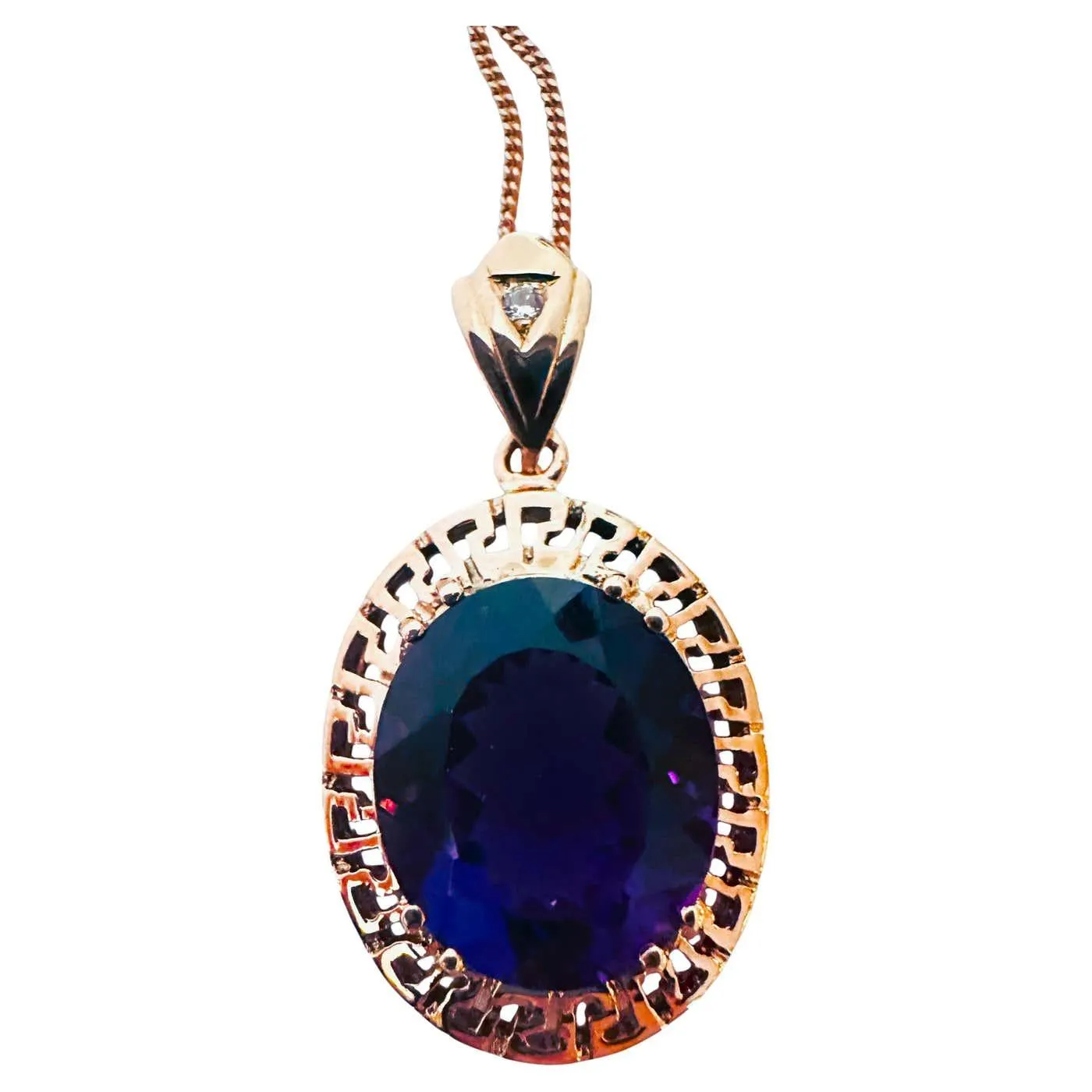 New 14.Carat Amethyst & Diamond Cut Sapphire Rose Gold PL Pendant Necklace 18"