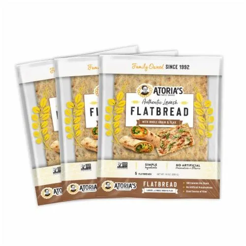 Atoria's Family Bakery Lavash with Whole Grain & Flax Flatbread 3-Packs of 5 Flatbread (15)