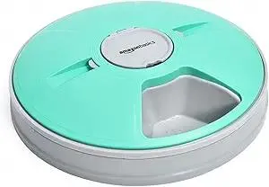 Amazon Basics Automatic Pet Feeder, Electronic Timed Dog and Cat Food Dispenser, 6 Portions, Plastic, Teal, 12" X 12" X 2.3"