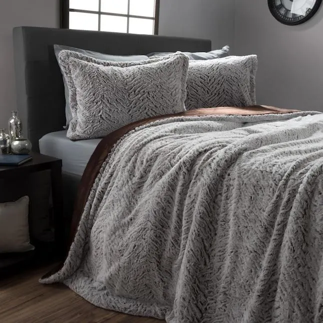 Hastings Home Faux Mink King Size Comforter Set Gray/Brown Solid King Comforter