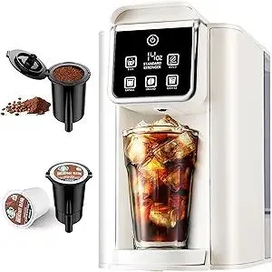 Hot & Iced Coffee Maker with Bold Setting, Single Serve Coffee Maker for K Cup and Grounds, 6-14 Oz Brew Sizes, 50 Oz Removable Water Tank, One Cup Coffee Machine with Reusable Filter, White