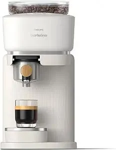 Philips Baristina Espresso Machine, Grind, Tamp & Brew Coffee Beans in One Swipe, Compact, 16 Bar Pump Pressure, Automatic Grinder, Natural White with Ash Wood Portafilter (BAR302/20)