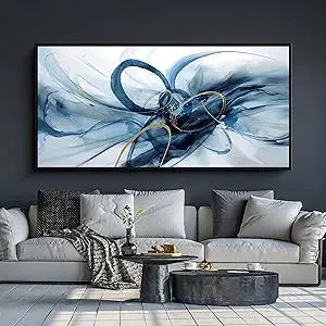 XLSJERST Large Wall Art - Blue and White Picture for Living Room Modern Abstract Canvas Wall Decor Artwork for Office Bedroom Home Decoration