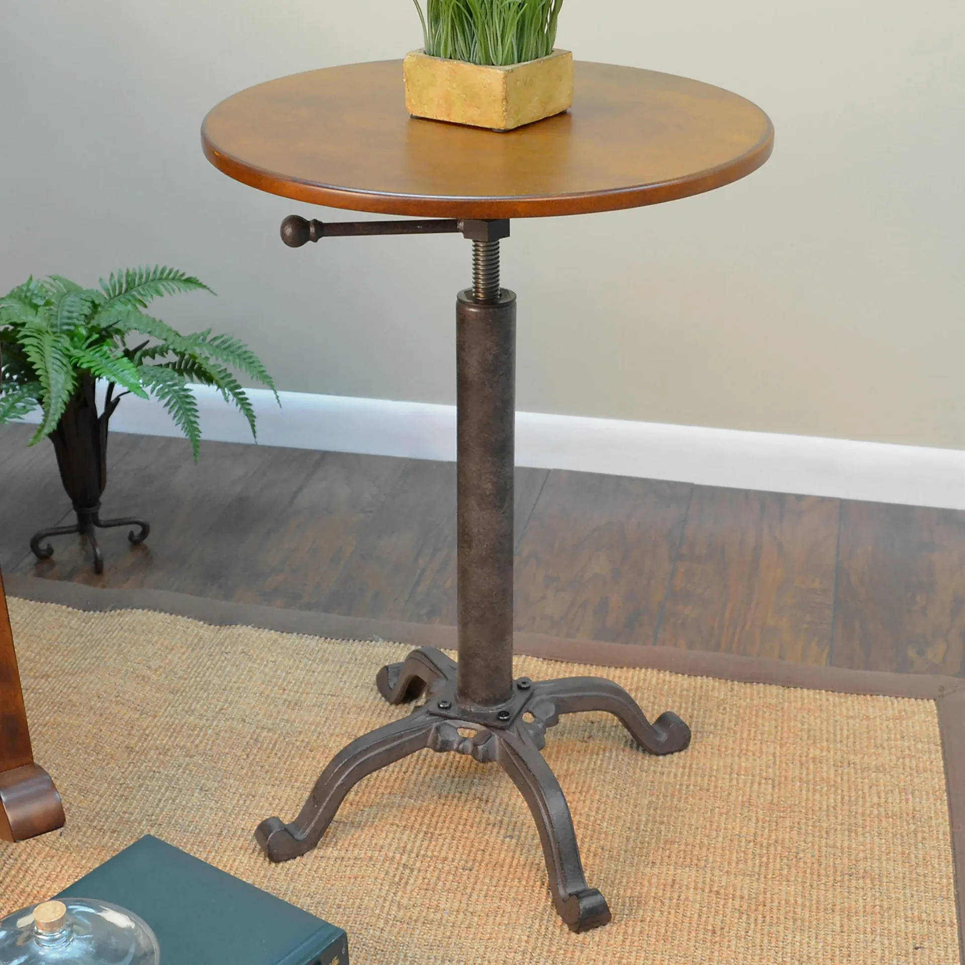 Adjustable Height Mango Wood and Metal Accent Table