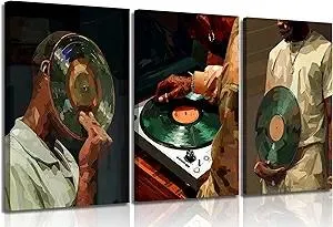 Black Men Canvas Wall Art African American Black Man DJ painting pictures wall decor Fashion Male Hip Hop Music Modern Poster Prints for Living Room Bedroom Dorm DJ Studio Apartment Home decoration