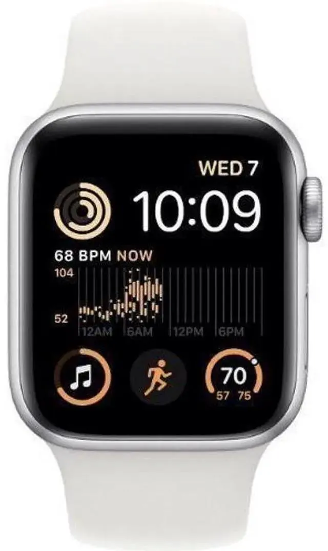 Apple Watch SE (2022) - 32GB - Silver-Aluminum-Sport Band-White - Cellular + GPS - 40mm - Silver - Aluminum - White - Sport Band - Small/Medium Size - Rubber - Premium
