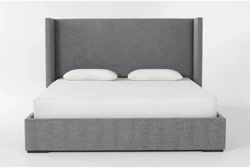 Vera Dream Graphite Non-Tufted 52" High Queen Upholstered Wingback Shelter Platform Bed