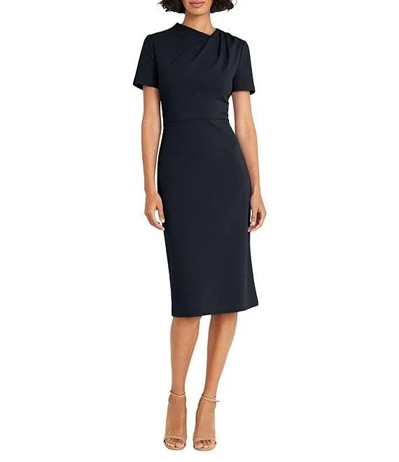 Stretch Crepe Twist Crew Neck Short Sleeve Sheath Dress
