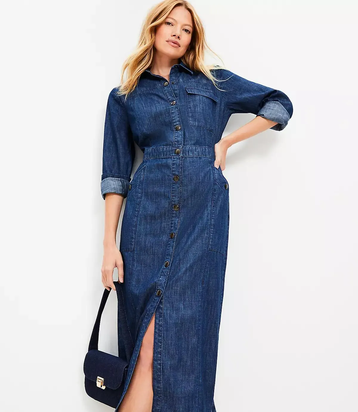 Chambray Midi Pocket Shirtdress