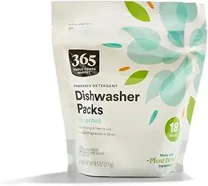 365 by Whole Foods Market, Powdered Detergent Dishwasher Packs, Unscented, 18 Count