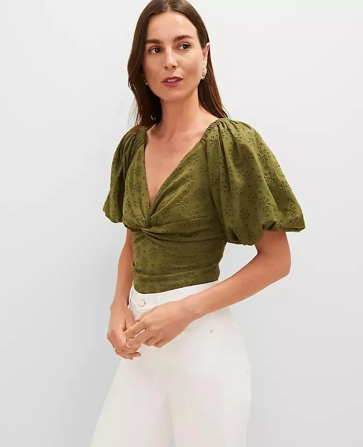 Eyelet Knotted Tie Back Blouse