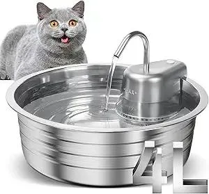 Cat Water Fountain, 4L/135OZ Stainless Steel Pet Fountain Dog Water Dispenser Bowl Cat Drinking Fountains Watering Supplies with Ultra-Quiet Pump for Cats, Dogs, Multiple Pets Indoor