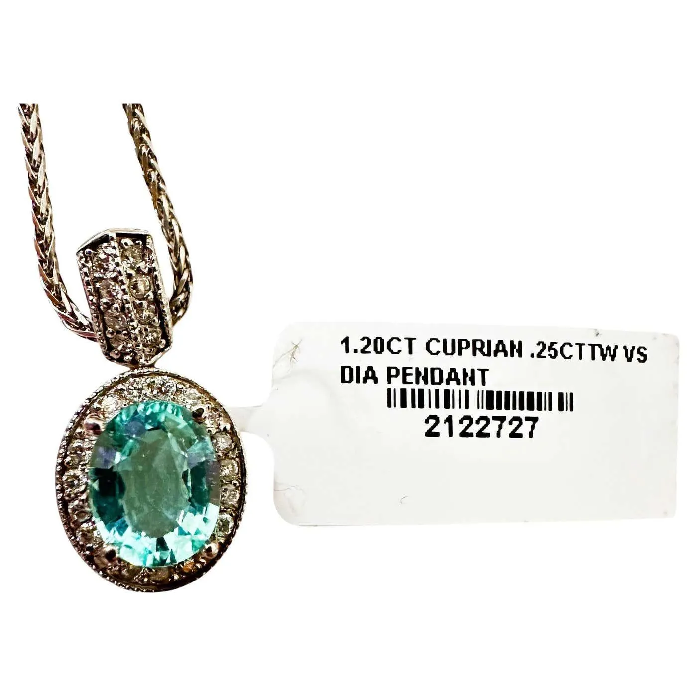 New 18k White Gold 1.20 Cuprian .5 Carat Diamond Pendant w Italian 18k 17" Chain