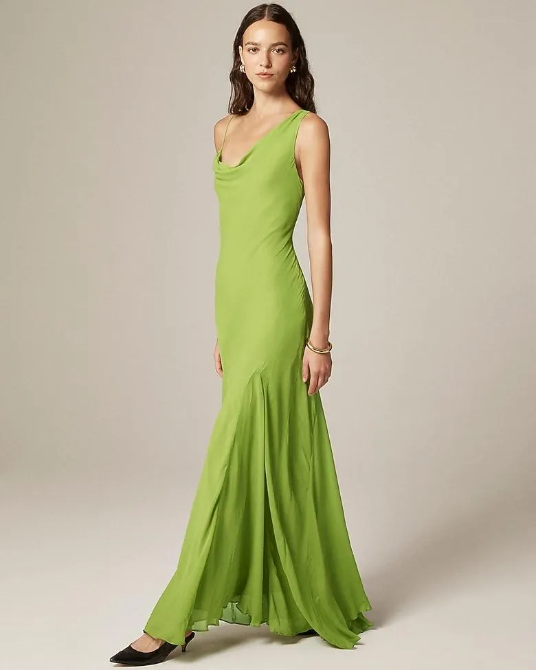 Collection asymmetrical cowlneck dress in chiffon
