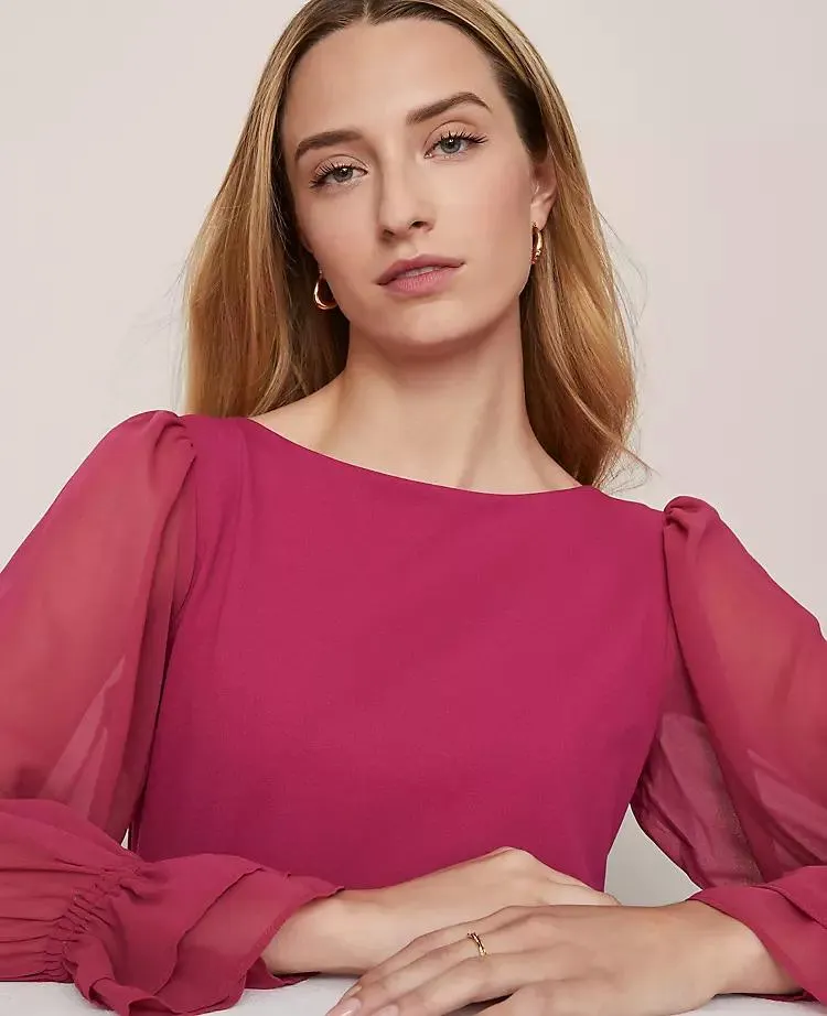 Mixed Media Pleated Sleeve Top