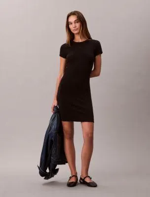 Cotton Contour Rib Monogram Logo Mini Dress