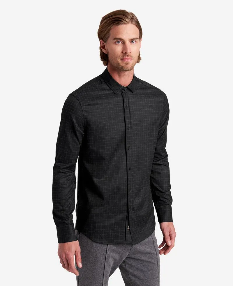 Stretch Print Button-Down Shirt - Black